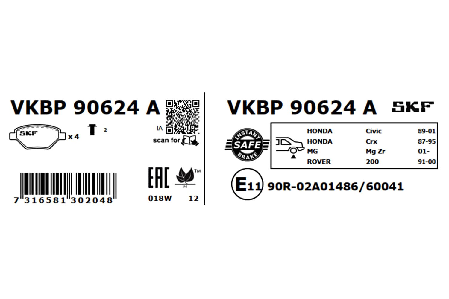 Obrázok Sada brzdových platničiek kotúčovej brzdy SKF  VKBP90624A